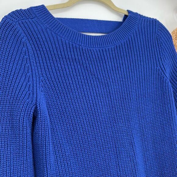 Loft Shaker Chunky Knit Open Back Keyhole  Side Slit Sweater Cobalt Blue S - Picture 3 of 14